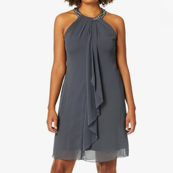 SLNY Dresses & Skirts - Nwt SLNY steel gray flowy embellished cocktail dress